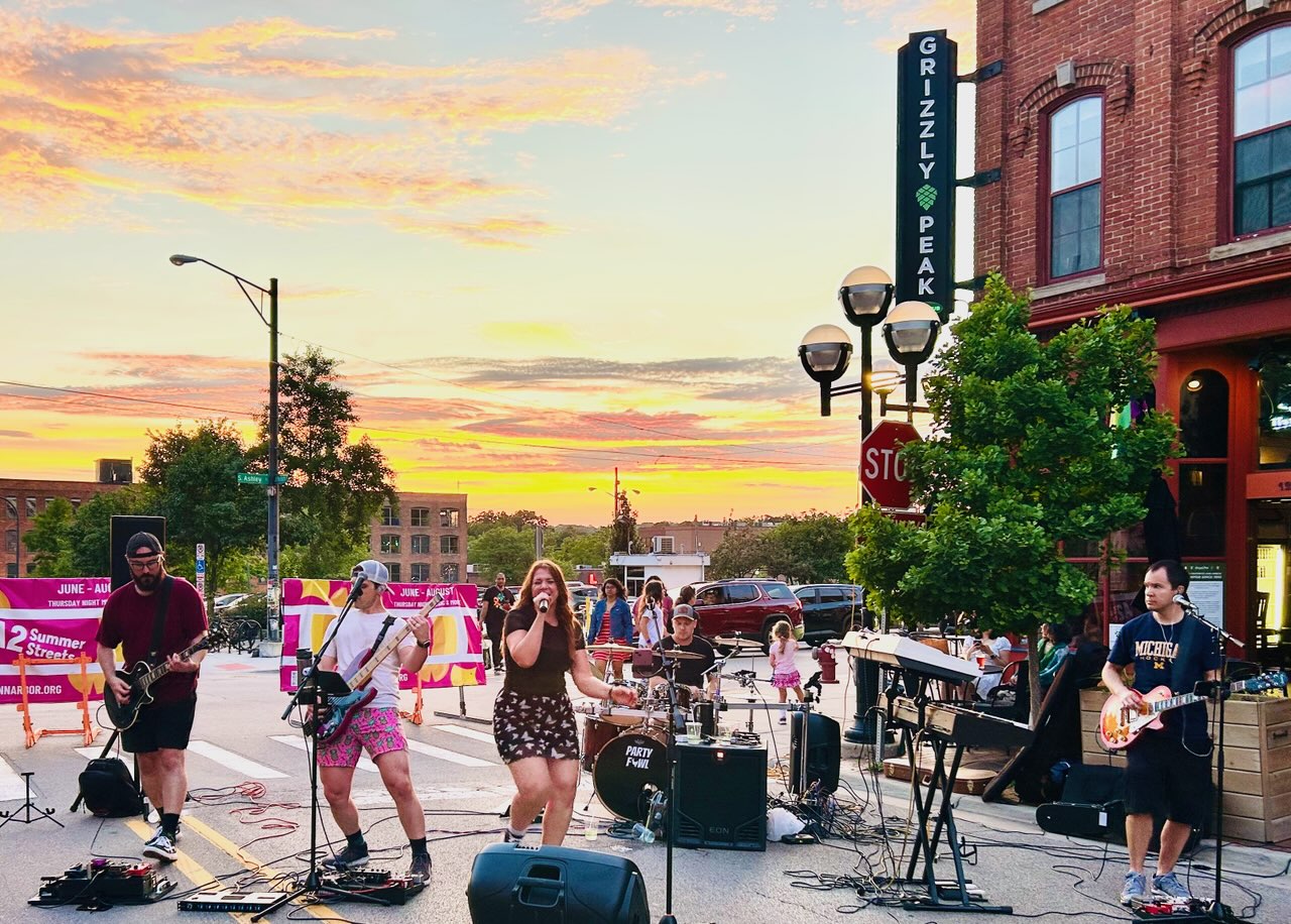 Party Fowl, a cover band based out of Royal Oak, Michigan, performs at the A2 Summer Streets series in Ann Arbor, Michigan